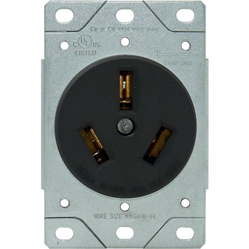 50A, 3-Wire Range Receptacle, Flush Mount