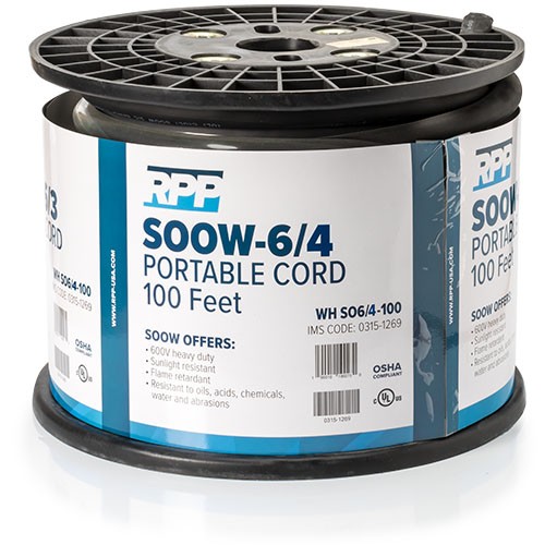 6/4-600V SOOW PORTABLE CORD, 100FT REEL